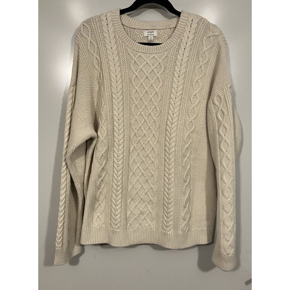 NWT J Crew Women’s Cable Knit Crewneck Sweater 100% Cotton Ivory Cream Sz 2X
